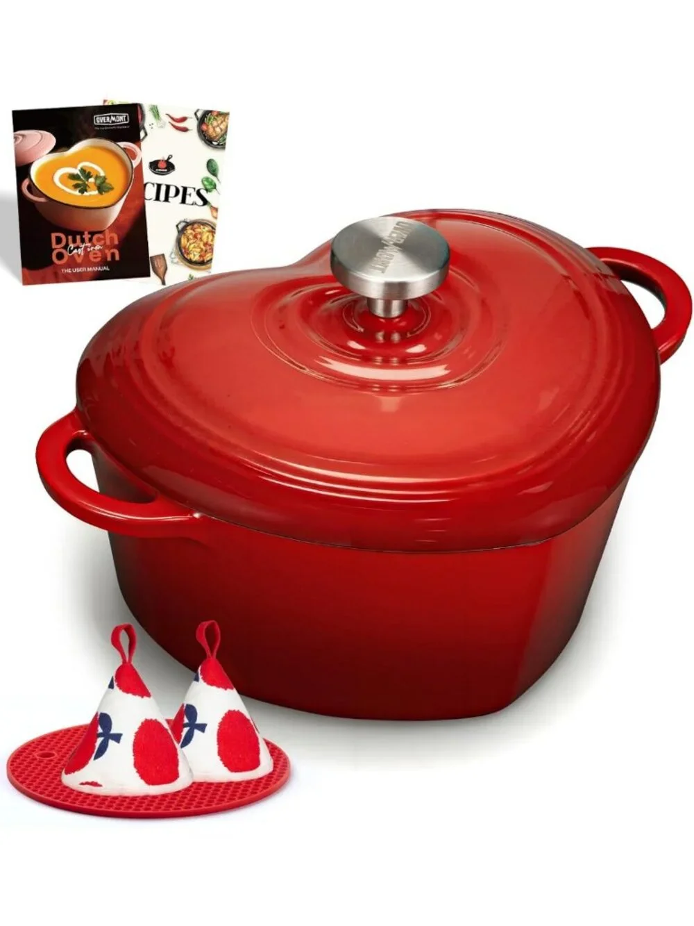Heart-Shaped 2QT Enameled Cast Iron Dutch Oven Mini Pot with Lid - Kitchen